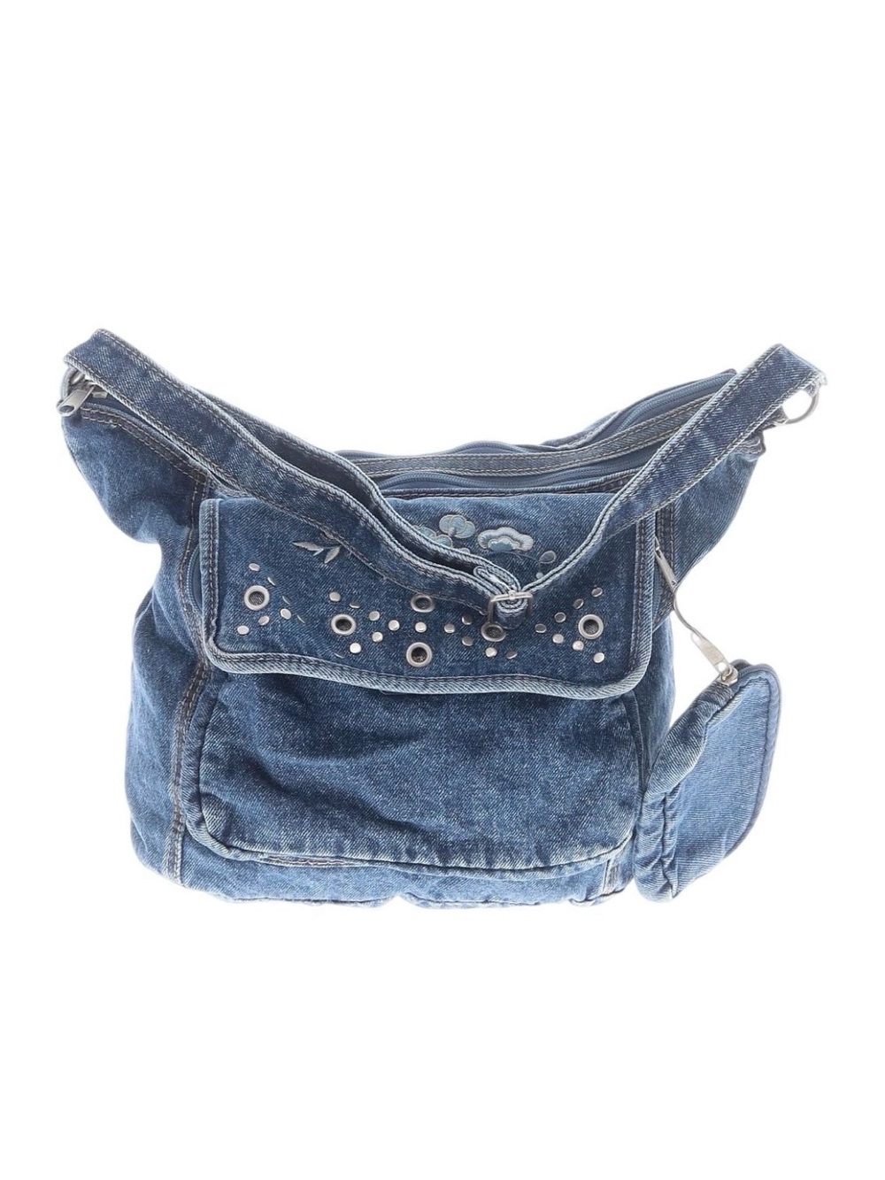 Basic Editions Blue Denim Shoulder Bag with Stud Accents